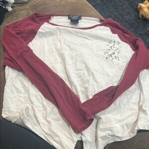 American Eagle Outfitters Red and White Long Sleeve Tee
